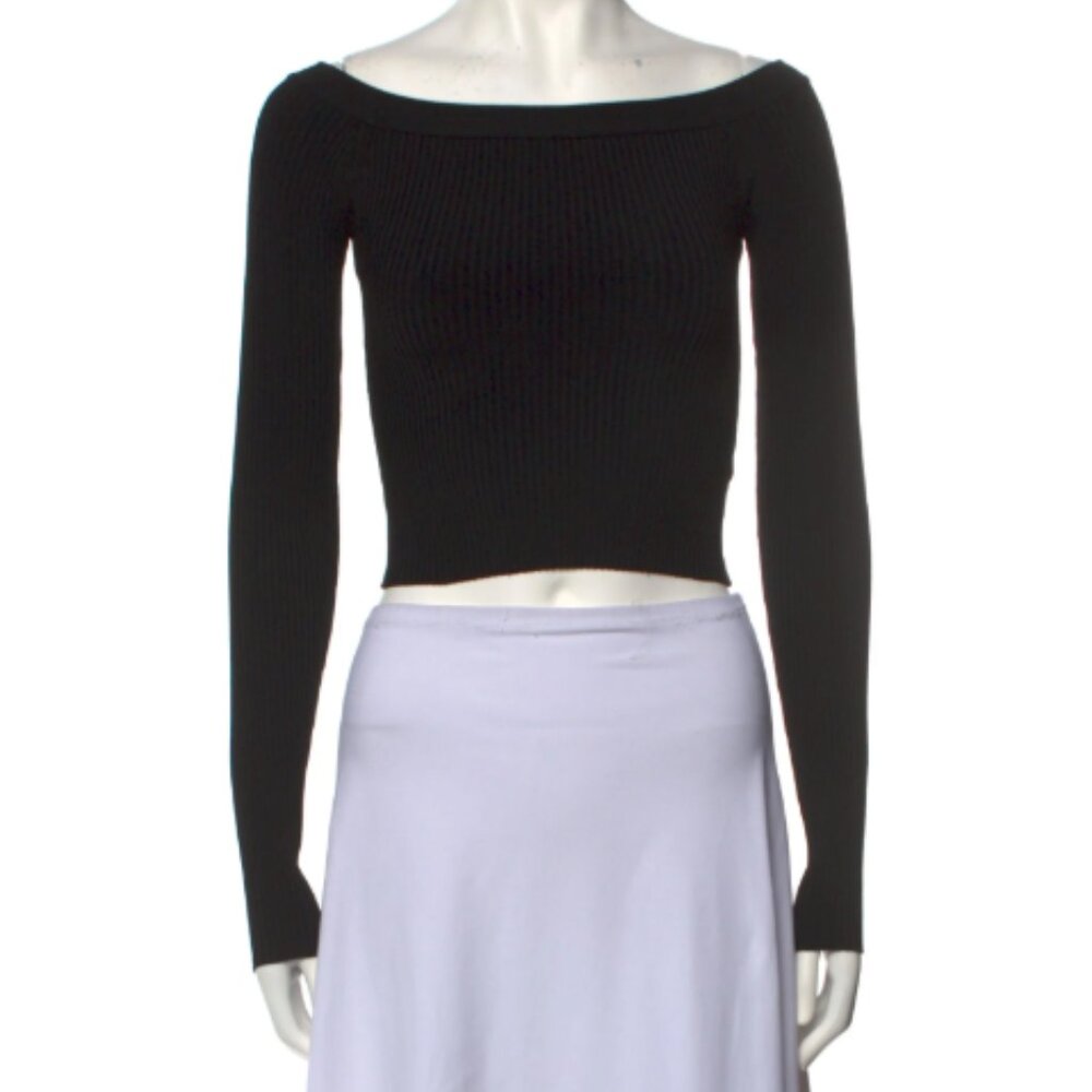 Alice & Olivia Bateau Neckline Off-the-Shoulder Ribbed Sweater in Black | Size S